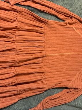 Tiered Ribbed Long Sleeve Dress in Burnt Orange